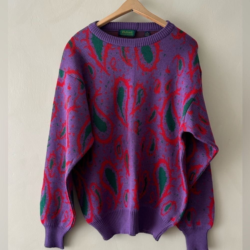 Byford Mens purple & green Crew Neck  Drop Shoulder Pullover Sweater Size M 717